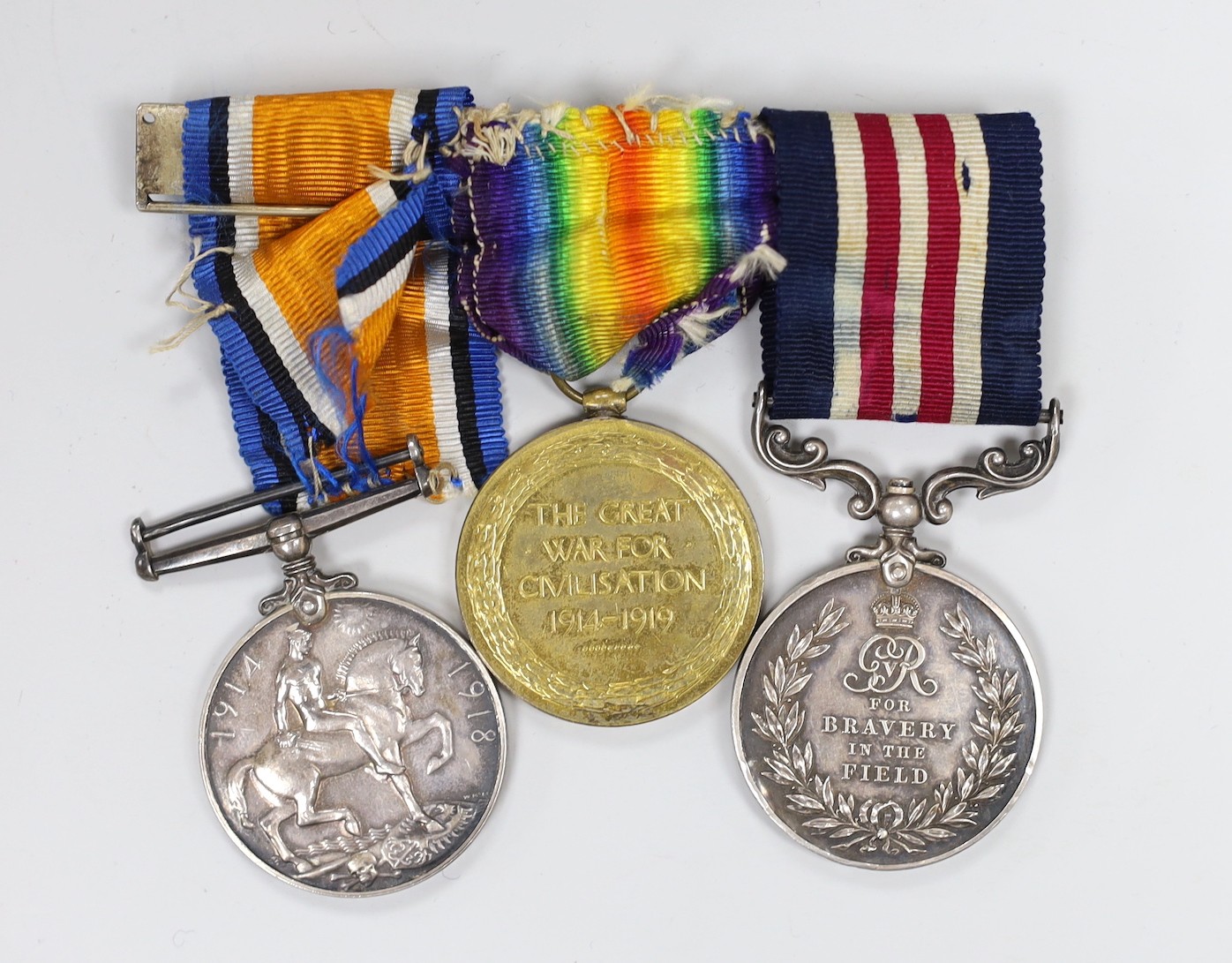 A WWI military medal group of 3 to 55670 CPL. W.T. ELDRIDGE128/COY. LAB:C THE QUEENS R.
